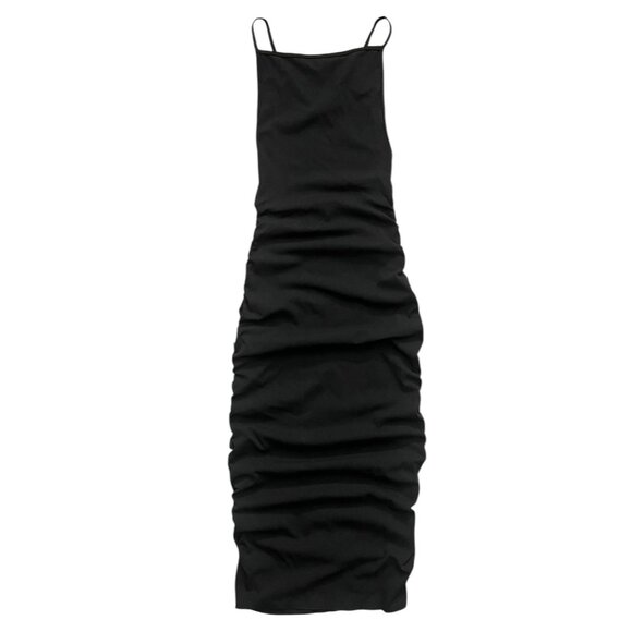 WeWoreWhat Ruched High Neck Midi Dress Black Size XS Minimalist Baddie‎ - Picture 1 of 11